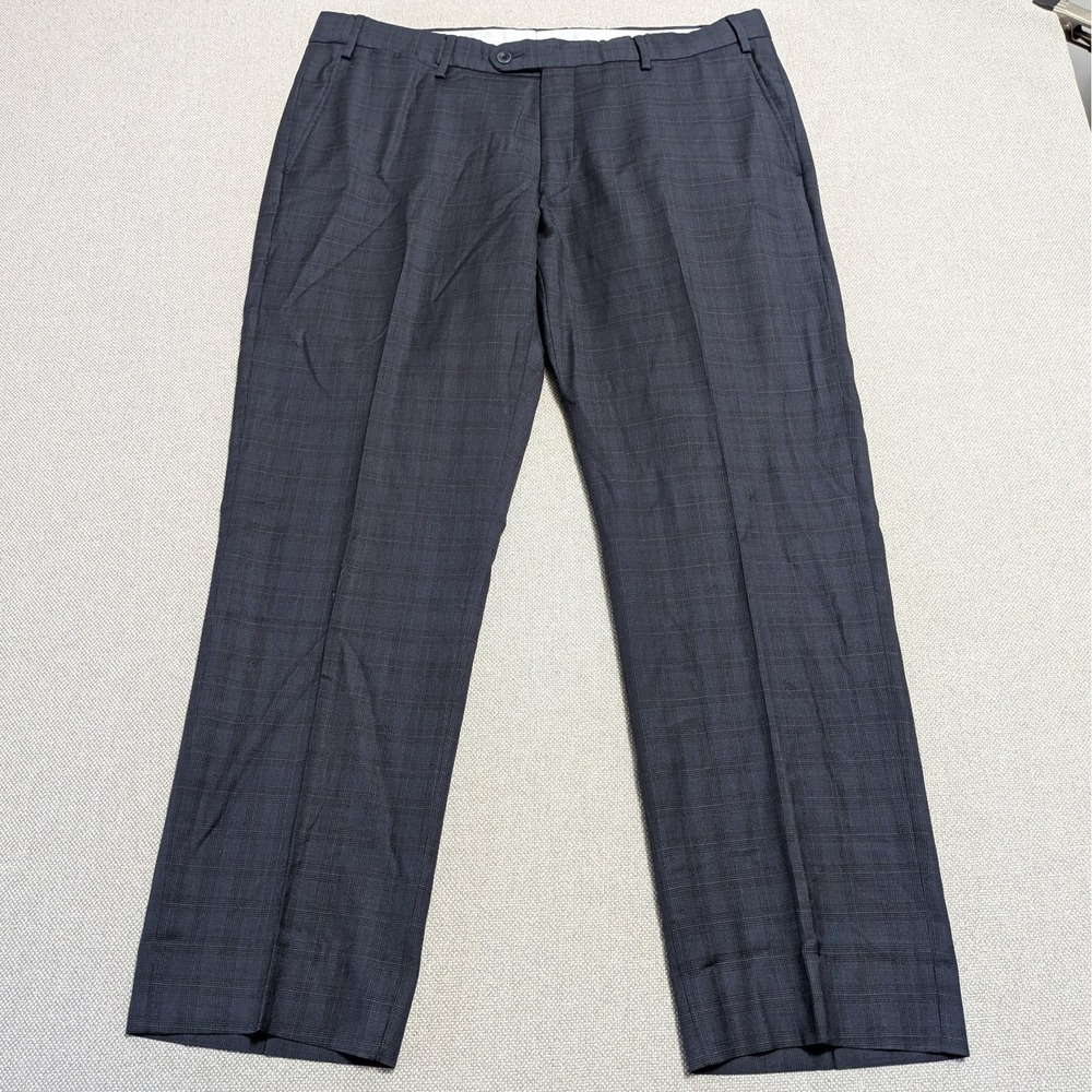 6 east Men's Navy Blue Plaid 36 Wool Dress Pants Italian Fabric Canada Made